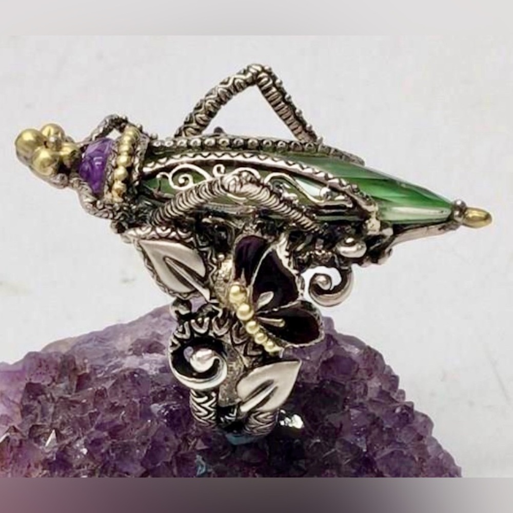 Barbara Bixby 925 Sterling & 18k Gold Grasshopper Ring Size 6 #741